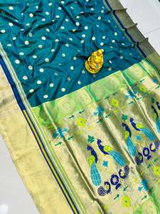 Nueva Pethani de seda suave con diseño de Jari dorado con blusa sin costuras Sari ropa de fiesta - Product Image 2