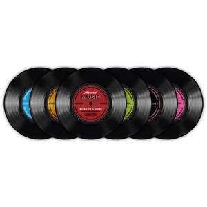 Juego de 6 Posavasos con Diseño de Disco de Vinilo para Uso Promocional - Product Image 1