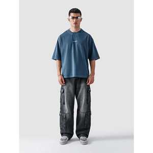 Lona 100% Algodón, 240 GSM, Azul Oscuro Lavado, Diseño Liso, Tallas S-XL - Product Image 5