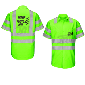 Conjunto de trabajo general personalizado, camisa con botones, cuello redondo, impermeable, reflectante, ANSI, Clase 1, chaleco de seguridad, trabajadores de campo azules a granel - Product Image 6