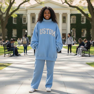 Ensemble survêtement jogging pour femme printemps/été, deux pièces, uni, 100% coton molletonné, respirant, écologique, séchage rapide, ample - Product Image 2