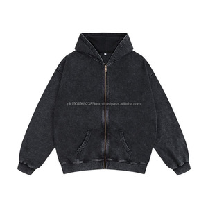 Sudadera con Capucha y Cremallera Completa para Hombre, Estilo Urbano, con Logotipo Personalizado, Algodón Grueso, Lavado Ácido, Estilo Francés - Product Image 5