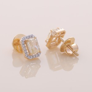IGI Certified Lab Grown Yellow Radiant Diamond Halo Stud <b>Earrings</b> 9KT <b>Gold</b> Luxury <b>Earrings</b> - Product Image 4
