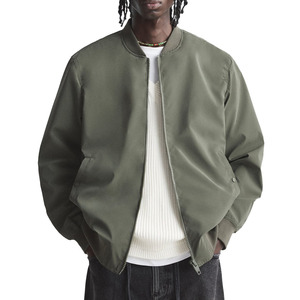 High Street Fashion Men's Grey Suede Zipper Bomber Jacket Stand Collar acanalado y dobladillo para el invierno Venta caliente - Product Image 1