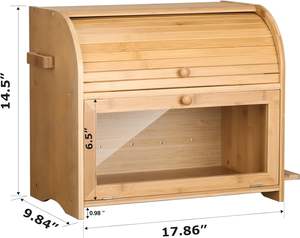 Caja de pan enrollable grande de doble capa para mostrador de cocina, contenedor de almacenamiento de pan de gran capacidad de madera de diseño retro (natural) - Product Image 3