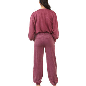 Ensemble sweat-shirt et pantalon de jogging en coton teint en pièce pour femmes, coupe décontractée, taille élastique, vêtements de détente pour les commandes en gros OEM - Product Image 3