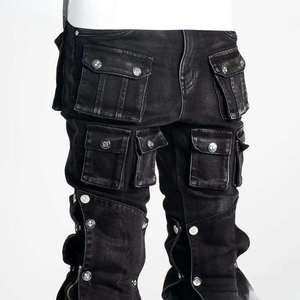 Pantalones Vaqueros Ajustados de Diseñador para Hombre, Hechos a Medida por el Fabricante, al por Mayor, de Alta Calidad, a la Moda, Negros, Estilo Motero, de Mezclilla - Product Image 5