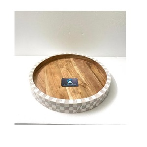 Plateau de service écologique en résine et bois au fini lisse Plats ronds classiques Décor de salle à manger traditionnelle Plateau à fruits de luxe - Product Image 1