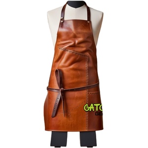 Tablier de chef artisanal en cuir véritable noir avec logo personnalisé pour barbecue, cuisine, barman, travail du bois, coiffeur - Product Image 1