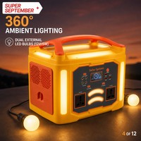 Station d'alimentation portable à batterie solaire 500W 384Wh, batterie LiFePO4, haut-parleur Bluetooth pour extérieur, lumières RGB, charge rapide QC4.0