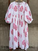 Robe midi bohème faite à la main, écologique, pour femme, décontractée, pour tous les jours, été, plage, imprimé bloc, taille naturelle, coton