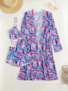 Traje de baño personalizado al por mayor 2026 para mujer, conjunto de 3 piezas de bikini de cintura alta con manga larga y cordón, vestido de playa y pareo. - Product Image 6