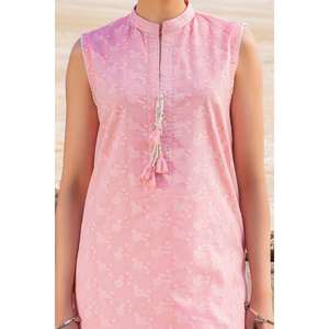 Conjunto de Traje Jacquard Color Durazno y Beige para Mujer, 2 Piezas, Sin Coser, Atuendo Moderno - Product Image 1