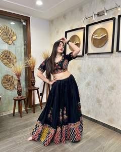 Encaje bordado Georgette pesado de tendencia con blusa Lehenga Choli de algodón indio y pakistaní listo - Product Image 4