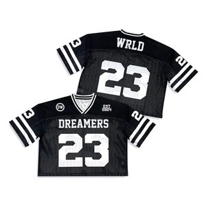 Vente en gros de maillots de football américain à col en V personnalisés chemises en maille imprimées par sublimation en polyester noir vêtements de football américain - Product Image 1