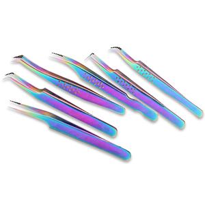 Puntas herméticamente cerradas, fácil fabricación de ventiladores, pinzas de diseño de puntos de Color arcoíris, punta de fibra, pinzas japonesas para pestañas de acero inoxidable - Product Image 1