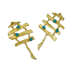 <b>Gold</b> Plated Drop and <b>Dangle</b> Turquoise Gemstone Texture Stylish <b>Earring</b> Hoop <b>Earring</b> Manufacturer Brass Fashion <b>Earring</b> - Product Image 1