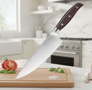 Couteau de chef de cuisine à lame droite en acier Damas allemand de 8 pouces, manche en bois de santal rouge de haute qualité, léger et multifonctionnel - Product Image 4