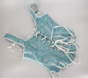 Corset bleu fin grande taille pour femmes, broderie, lacets, gaine de taille, lingerie, débardeur, vêtements de mise en forme, sous-vêtements avec corset à lacets - Product Image 6