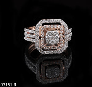 Double Halo Illusion Lab Grown Diamond Ring Two Tone Gold Brilliant Cut Cocktail Wedding Party Women 14/18k IGI Certified - Product Image 1