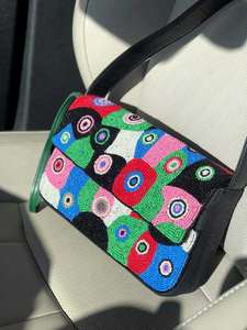 กระเป๋าถือสะพายไหล่ลายปักลูกปัดสไตล์โบฮีเมียนอินเดีย พิมพ์แบบ Letterpress ปรับแต่งได้ ลายโมเสกสีพาสเทล ทำมือ สำหรับงานปาร์ตี้ - Product Image 3