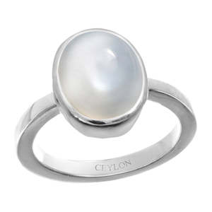 Anillos de Piedra Lunar Natural Certificada con Engaste Geométrico Romántico y Baño de Rodio para Uso Diario - Product Image 1