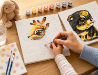 Kit de peinture par numéros animaux DIY, toile acrylique, motif chat et chiot, carré, pour décoration intérieure
