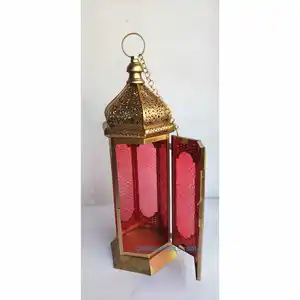 Juego de linternas de latón dorado para decoración de bodas, Set de faroles de latón dorado con cuentas, estilo marroquí, precio más barato en la India y Navidad