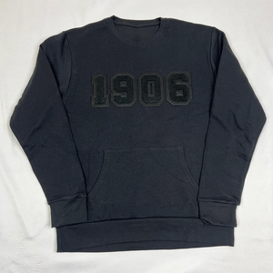 Sweat-shirt d'hiver noir en chenille brodé, effet délavé, à manches longues, imprimé sur le devant avec des lettres grecques, avec poche kangourou - Product Image 2