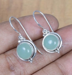 Girls <b>Dangle</b> <b>Earrings</b> <b>Silver</b> Jewellery Aquamarine 925 Solid <b>Sterling</b> <b>Silver</b> Gemstone <b>Earrings</b> Round Shape <b>Earrings</b> for Women - Product Image 5