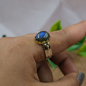 แหวนลาบราดอไรต์ เงินแท้ 925 ประดับลูกทองเหลือง แหวนสัญญาสำหรับเธอ เครื่องประดับลาบราดอไรต์ที่ไม่เหมือนใคร ของขวัญสำหรับผู้หญิง - Product Image 6