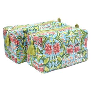 2026 Hot Selling Direct Manufacturer Dholamaru Flower Hand Block Printed Cotton Canvas Cosmetic Bags for Sale - Product Image 3