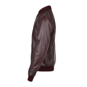 Haute qualité personnalisable fermeture à glissière col montant hommes en cuir de qualité supérieure Bomber veste marron foncé hiver Style décontracté - Product Image 2