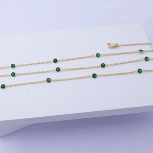 แฟชั่นใหม่สร้อยคอหินกลมควอตซ์สีเขียวมรกตเล็กๆเครื่องประดับสายเคเบิลสองชั้นหลายสถานีชุบทอง - Product Image 6