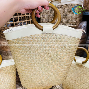 Sac à main naturel en jonc de mer de qualité supérieure pour femmes sac fourre-tout écologique fait à la main avec design peint style pique-nique fabriqué au Vietnam - Product Image 6