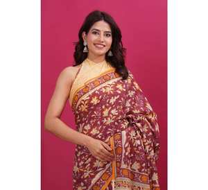 ¡Último bloque de mano impreso algodón Mulmul Saree con blusa diseño indio pakistaní de las mujeres para las fiestas de verano en oferta! - Product Image 1