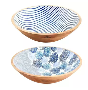 Bol en bois imprimé réutilisable vaisselle table décorative fleur Patten Desgin ensemble de bols de service en bois - Product Image 6