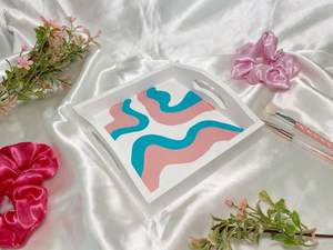 Square White Wood Serving Tray Floral Hydrangea Print MDF Platter Handles For <b>Coffee</b> <b>Table</b> Kitchen Home Food Drink Organizer - Product Image 3