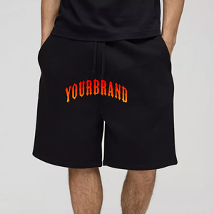 New Heavyweight 100% algodón para hombre, pantalones cortos de color negro sólido con bolsillos laterales, pantalones cortos transpirables con logotipo impreso DTF personalizado para hombre - Product Image 6