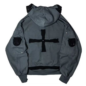 Sudadera con capucha Techwear 100% algodón 420 GSM French Terry Zip Hoodie High Street para hombre Color Dye Washed Cargo sudaderas con capucha y sudaderas para hombre - Product Image 2