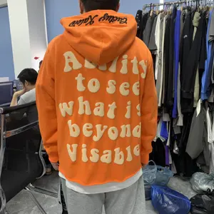 wholesale manufacturer crop cut edge blanks hoodies custom puff print oversized no raw hem cropped hoodie men