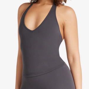 Women's Casual Sports Halter Neck Tank Top High Strength Yoga Breathable Gym Vest Front Logo Knitted Spandex/<b>Nylon</b> - Product Image 3