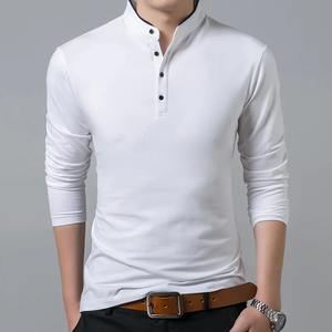 T-Shirt <b>Men</b> Cotton T Shirt Full <b>Sleeve</b> <b>tshirt</b> <b>Men</b> Solid Color T-shirts tops&tees Mandarin Collar <b>Long</b> Shirt - Product Image 1