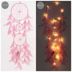 Atrapasueños con luces, colgantes de pared, manualidades, hecha a mano para dormitorio decoración del hogar, balcón, jardín, fiesta, café, decoración, boda - Product Image 1