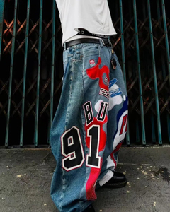 กางเกงยีนส์ลำลองสำหรับผู้ชายใส่ในฤดูร้อนใส่สบายทรงหลวมเย็บติดด้วยตัวอักษร - Product Image 5