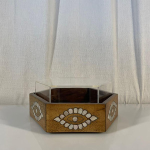 Arabian Style Eid <b>Ramadan</b> <b>Gifts</b> Acacia Wood Mother of Pearl Inlay <b>Box</b> with Acrylic Lid Cover Wooden MOP Trat Eye Shaped - Product Image 4