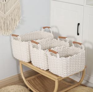Handmade Bohemian Braided Thick Cotton Rope <b>Storage</b> Bins 3-Piece Set for Shelves Decor Woven Rope <b>Basket</b> <b>Storage</b> - Product Image 4
