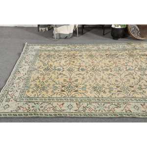 Traditionnel Beige Vert 4.7 X 8.7ft Laine Salle À Manger Tapis Classique Aubusson Patchwork Latex Écologique Pile Moyenne Vintage - Product Image 2