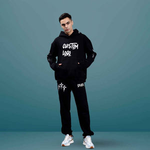 Vente en gros sur mesure Survêtement en polaire lourde pour hommes, costume de jogging en coton imprimé avec logo surdimensionné pour l'hiver, grande taille basse - Product Image 3