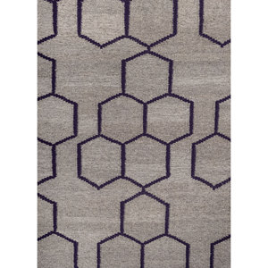 พรมลายเรขาคณิตอินดัสบาร์สีเทาและสีดำ ทอแบบแบน ทำจากขนสัตว์และวิสโคส สำหรับบ้าน รุ่น ADWV-13009 - Product Image 3